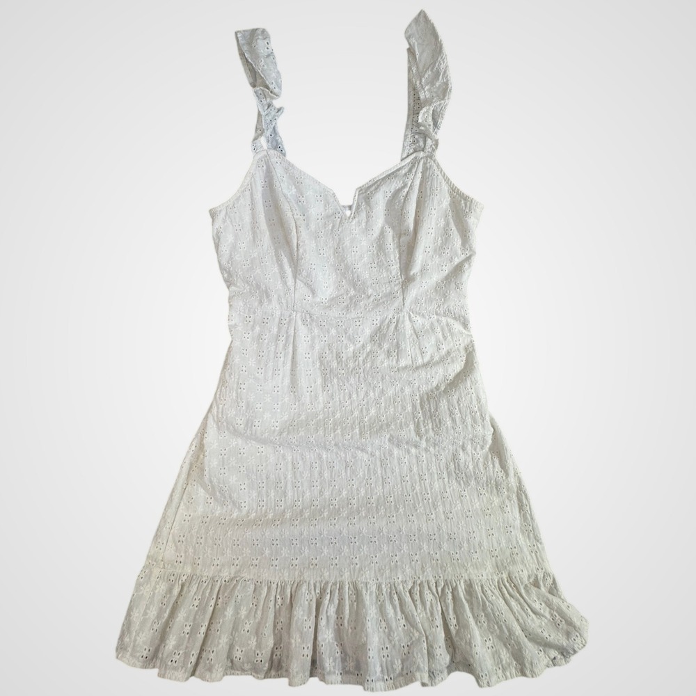Wild Fable‎ White Eyelet Mini Dress Ruffle Straps Cotton Size S Boho